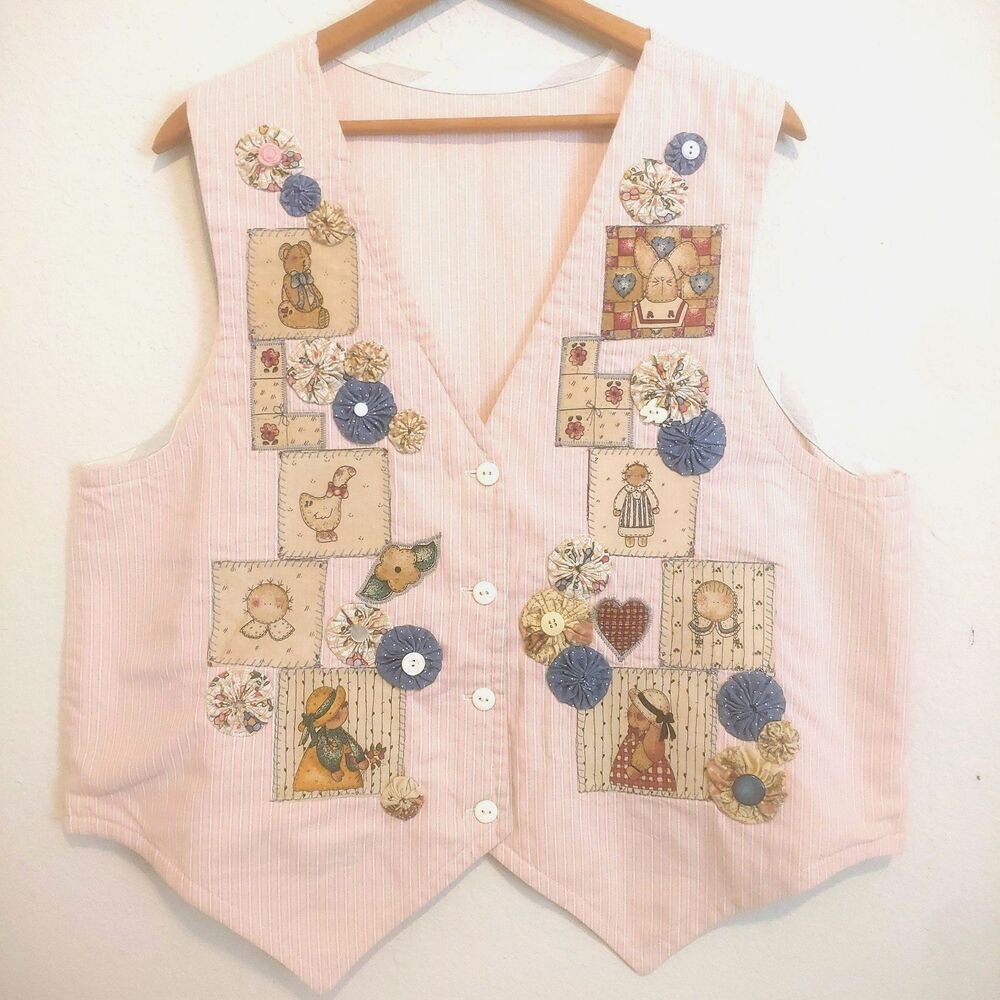 VTG Handmade Country Vest Farm Animals Button Front Patchwork Applique